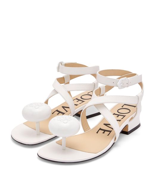 Loewe White X Paula's Ibiza Leather Calle Pebble Heeled Sandals 25
