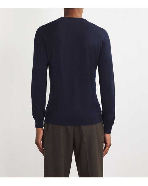 Johnstons Blue Superfine Cashmere V-Neck Sweater for men