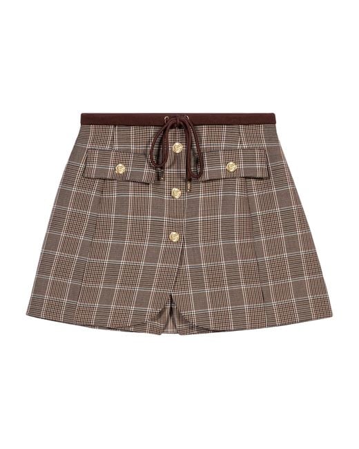Maje Brown Wool-Cotton Check Mini Skort