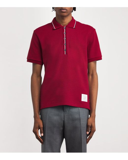Thom Browne Red Cotton Rib-Cuff Polo Shirt for men