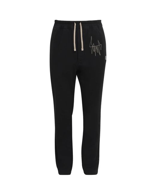Rick Owens Black X Moncler Cotton Embroidered Straight Sweatpants for men