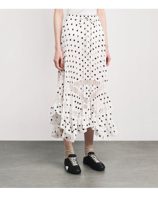 Claudie Pierlot White Polka-Dot Pleated Midi Skirt