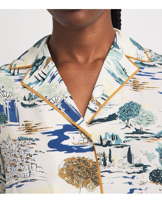 Olivia Von Halle Blue Silk Ingo Landscapes Pyjama Set