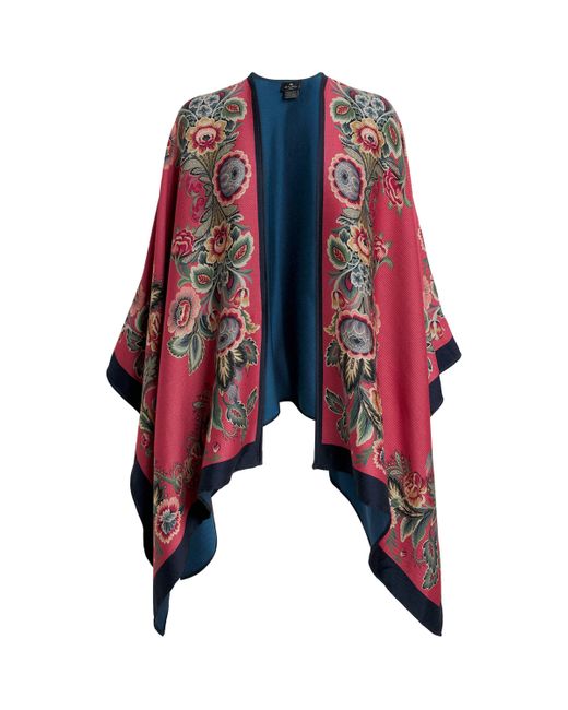 Etro Red Wool-Blend Floral Cape