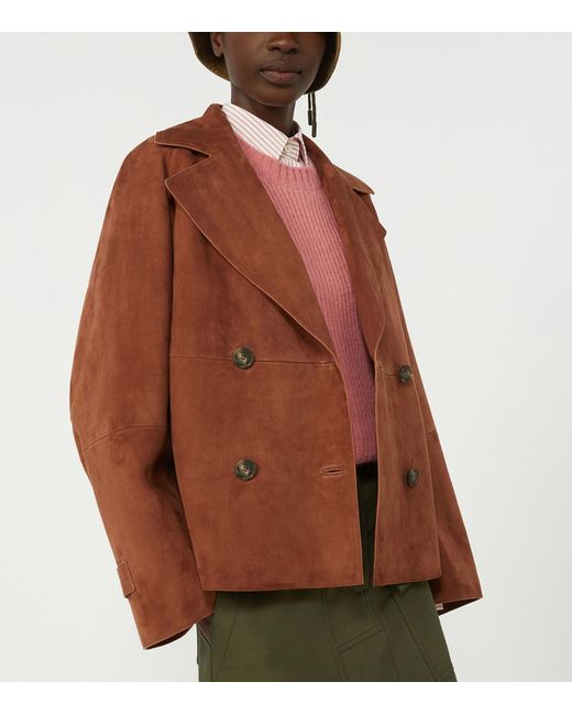 Weekend by Maxmara Brown Suede Double-Breasted Jacket