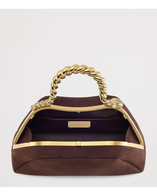 BVLGARI Brown X Geraldine Guyot Small Nubuck Leather Serpentine Top-Handle Bag