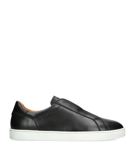 Magnanni Shoes Black Leather Laceless Sneakers for men