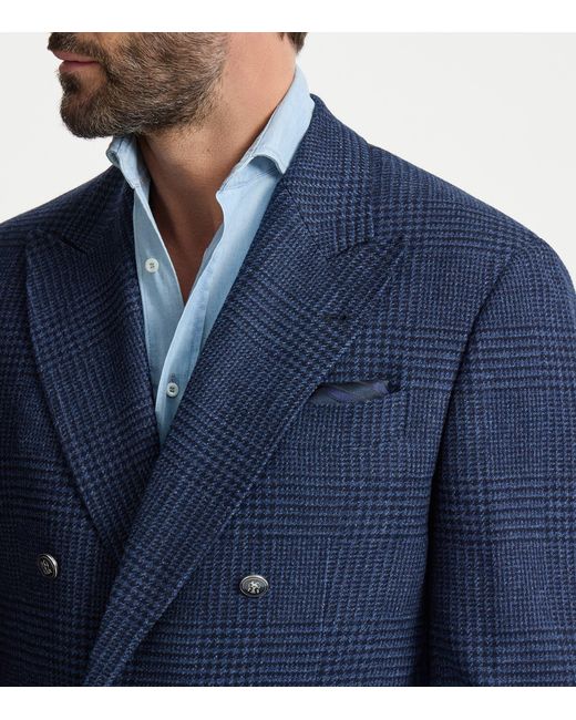 Brunello Cucinelli Blue Silk Striped Pocket Square for men