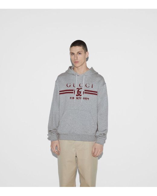 Gucci Gray Cotton Logo Hoodie for men