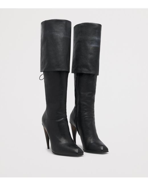 McQueen Black Leather Horn Knee-High Boots