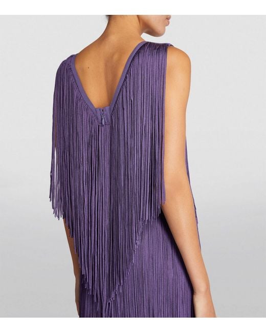 Hervé Léger Purple Fringed Gown
