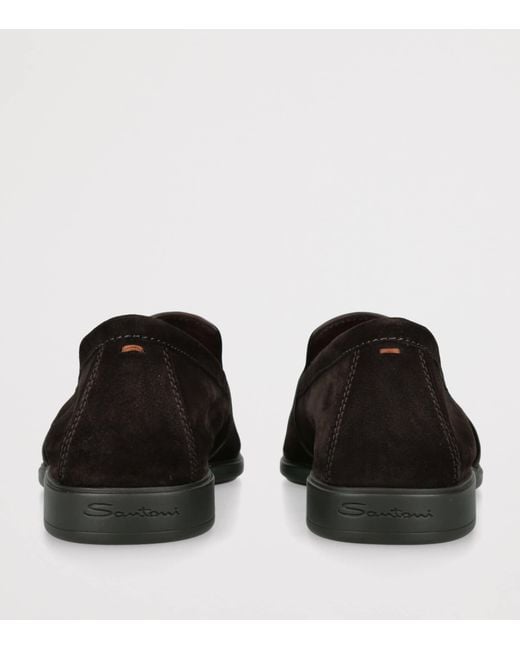 Santoni Black Suede Malibu Loafers