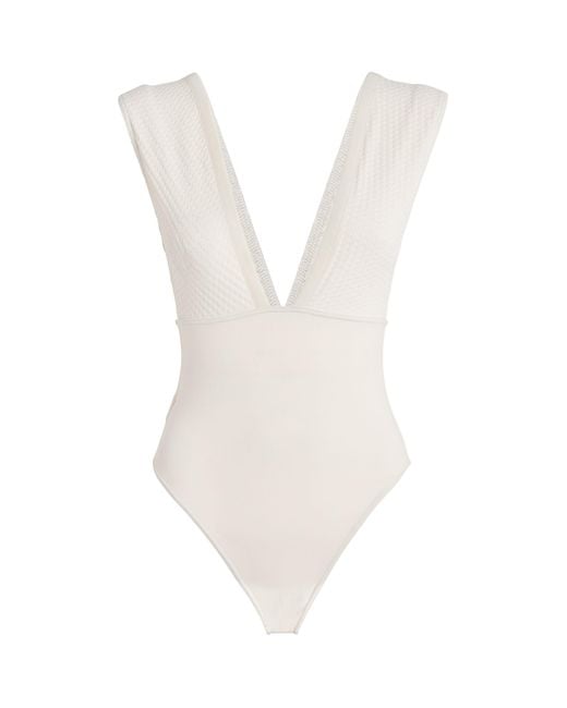 Eres White Deep-V Glamorous Swimsuit