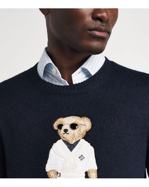 Ralph Lauren Blue Silk-Linen Polo Bear Sweater for men