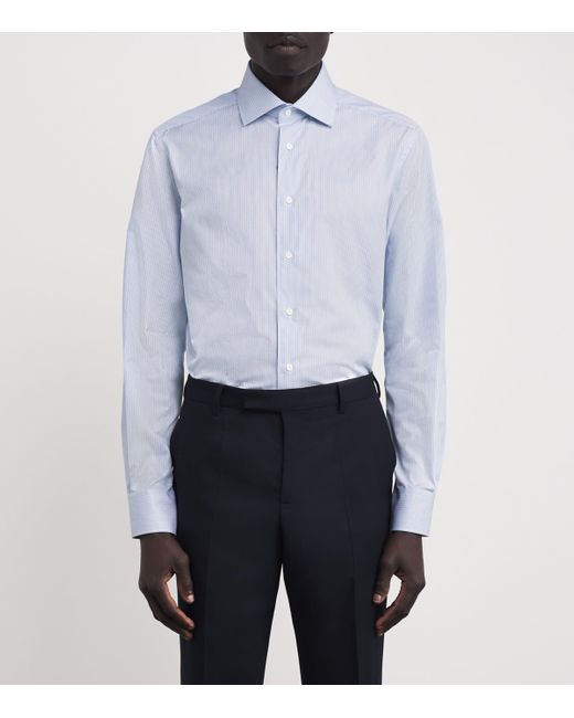 Corneliani Blue Cotton Stripe Formal Shirt for men