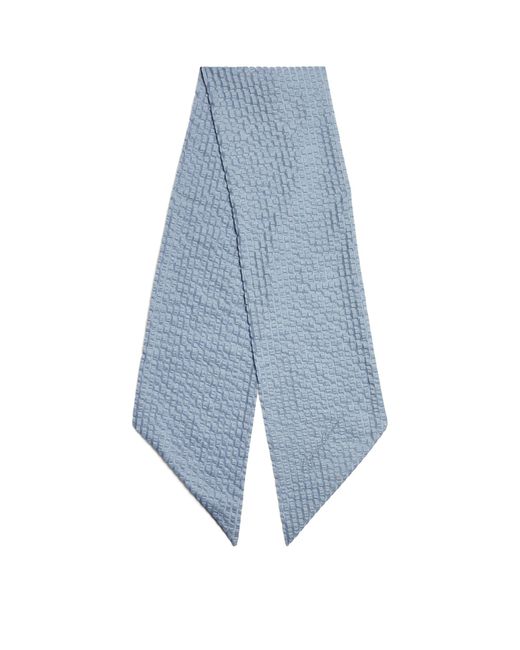Giorgio Armani Blue Silk-wool Pleated Logo Scarf for men
