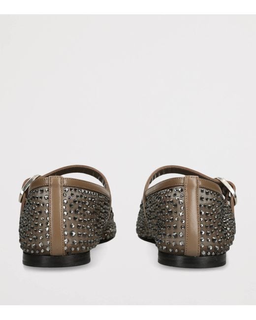 Le Monde Beryl Brown Crystal-Embellished Mary Jane Flats