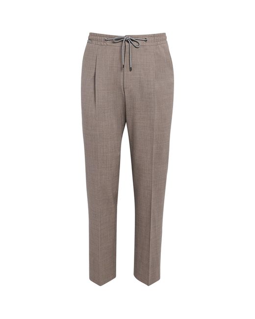 Corneliani Gray Stretch-Virgin Wool Drawstring Trousers for men