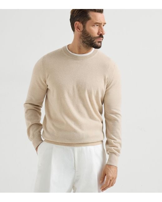 Brunello Cucinelli White Cashmere Crew-Neck Sweater for men