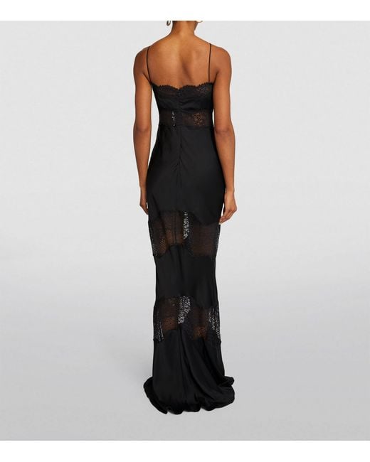 Rebecca Vallance Black Silk Lace-trim Larisa Maxi Dress