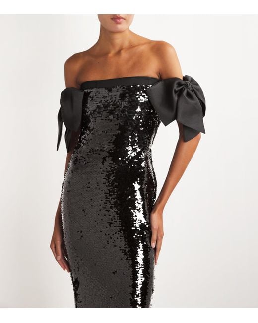 black glitter dress with bow Adore-A-Bow Velvet Sequin Mini Dress - Black