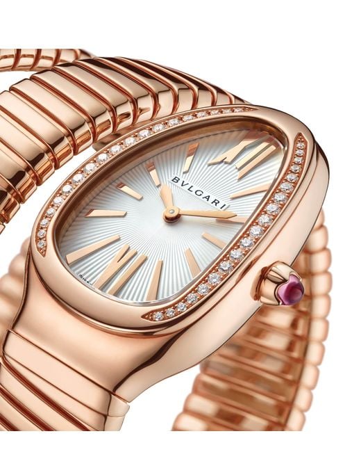 BVLGARI Pink Rose And Diamond Serpenti Tubogas Watch 35Mm