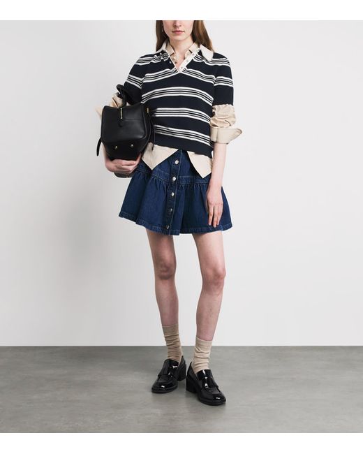 Maje Blue Embellished Stripe Polo Shirt