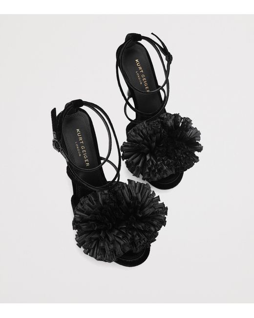 Kurt Geiger Black Velvet Pom Pom Heeled Sandals