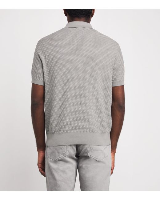 Brioni Gray Cotton-Silk-Cashmere Woven Polo Shirt for men