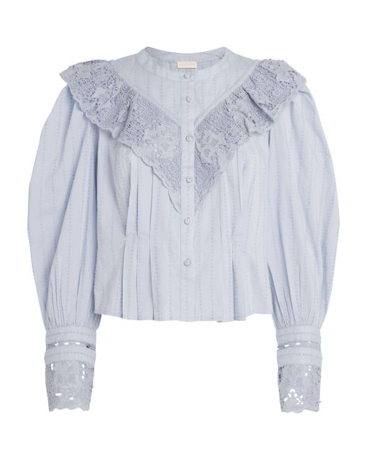 Ulla Johnson Blue Cotton Lace-Trim Esther Blouse