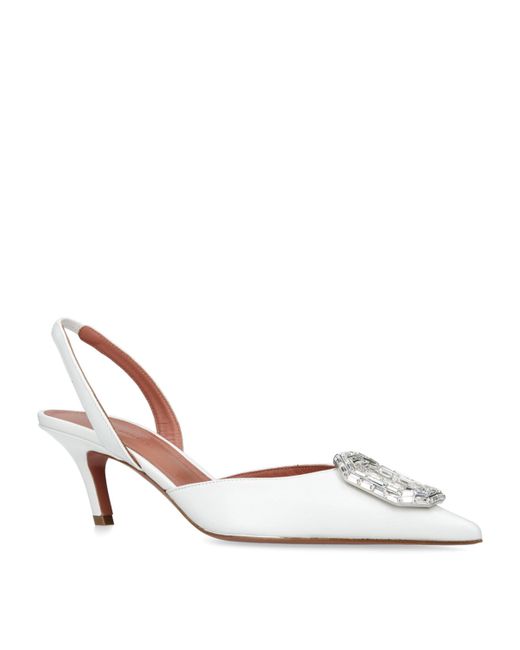 AMINA MUADDI White Leather Camelia Slingback Pumps 60