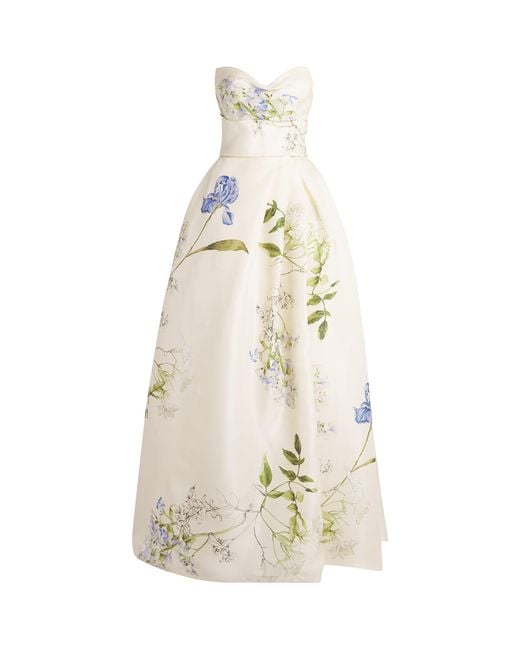 Monique Lhuillier White Silk Gazar Iris Bouquet Gown