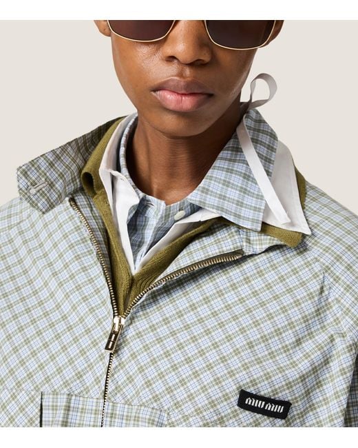 Miu Miu Gray Technical Check Print Blouson Jacket