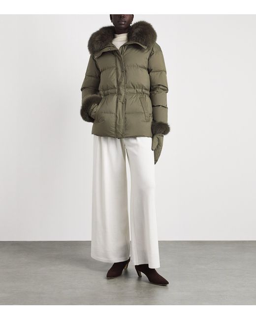 Yves Salomon Green Down Fur-Trim Technical Puffer Jacket