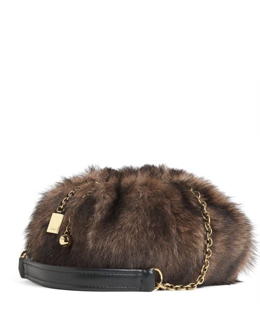 Chloé Brown Shearling Plissé Shoulder Bag