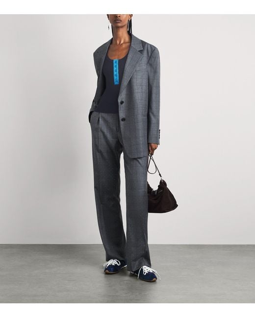 Sandro Blue Rib-Knit Contrast-Placket Tank Top