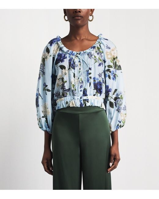 Alice + Olivia Blue Cotton-Silk Mclaine Blouse