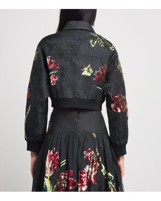 Alice + Olivia Black Embellished Edmond Varsity Jacket