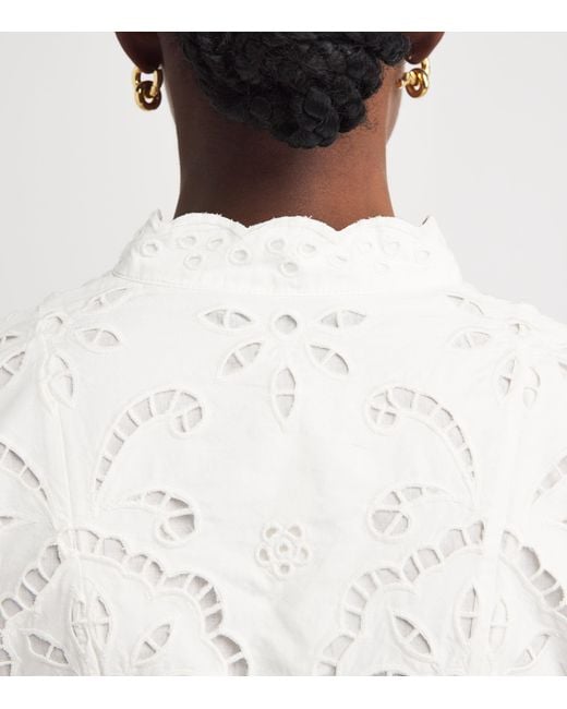 Alice + Olivia White Embroidered Lucy Mini Shirt Dress