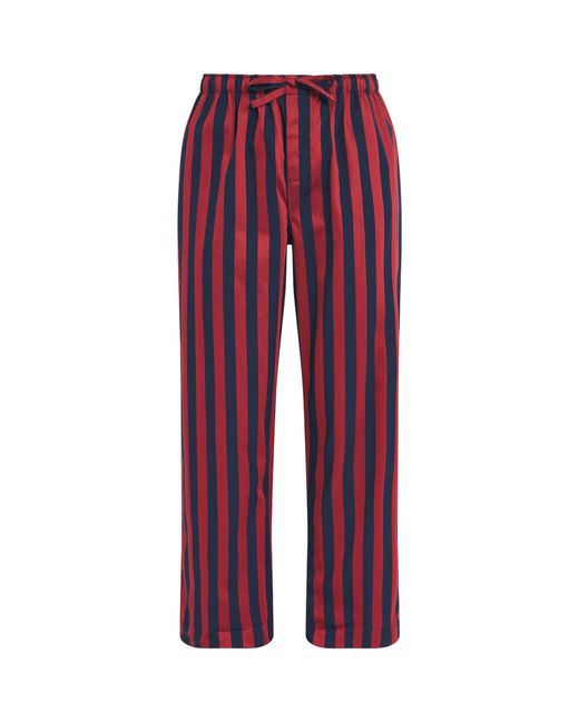 Derek Rose Red Cotton Stripe Royal Lounge Trousers for men