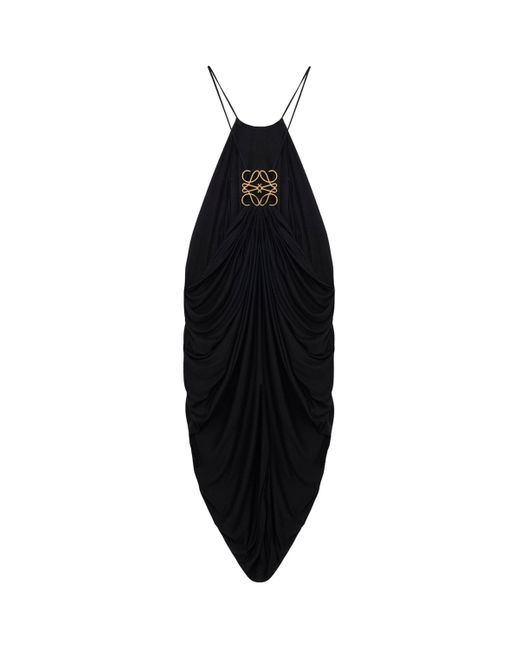 Loewe Blue Silk Draped Midi Dress