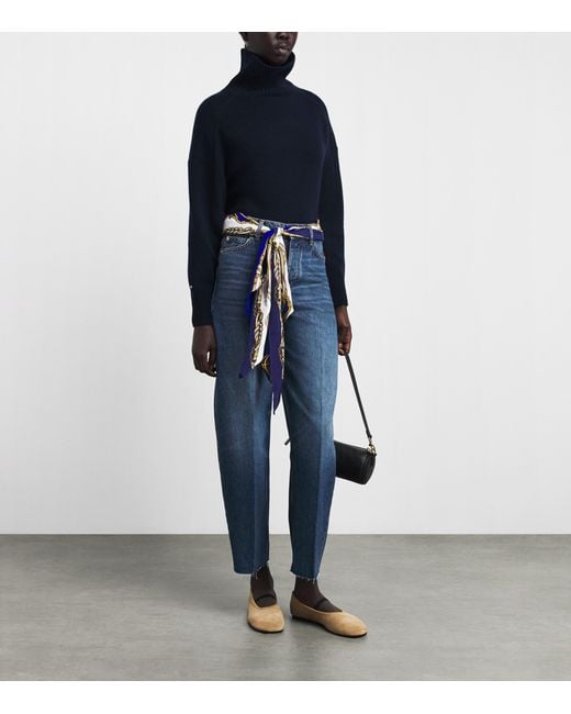 Maje Blue Scarf-Detail Barrel Jeans
