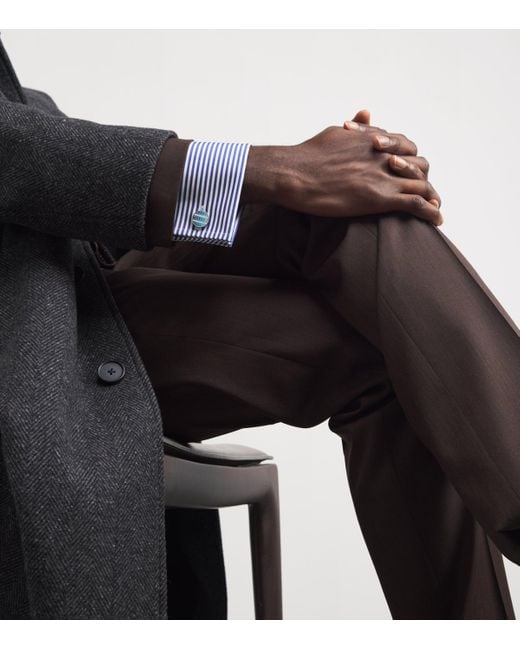 Tateossian Blue Bronze-Plated Cairo Leaf Cufflinks for men