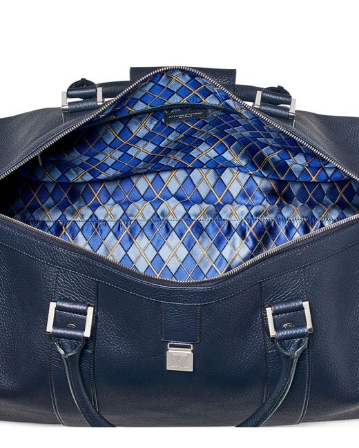 Aspinal Blue Leather Boston Holdall for men