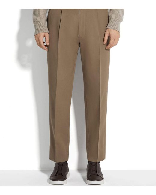 Zegna Natural Cotton-Wool Tailored Straight Trousers for men