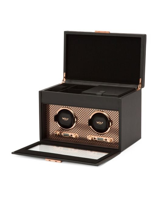 Wolf Black Axis Double Watch Winder With Storage