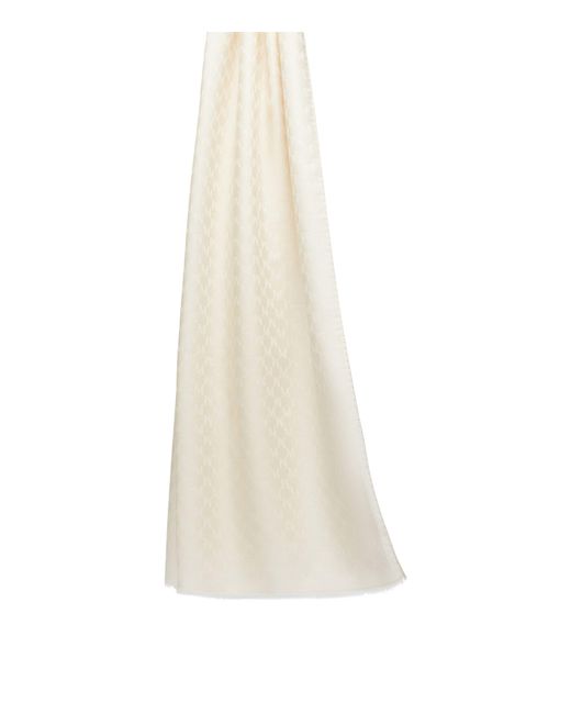 Max Mara White Cotton-Wool-Silk Scarf