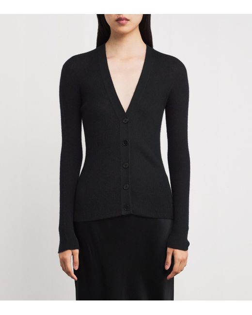 Johnstons Black Superfine Cashmere V-Neck Cardigan