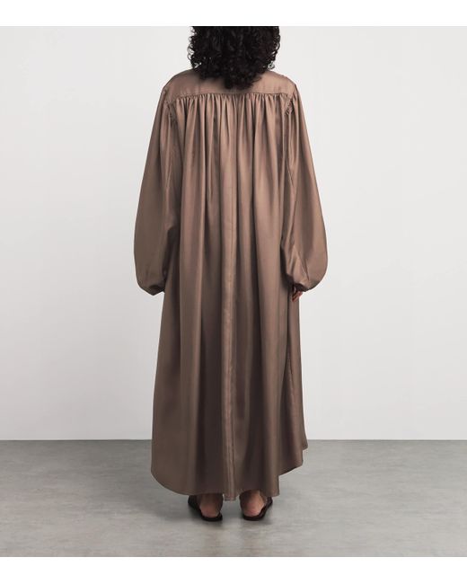 rohe pleated dress $450 Rohe Womens Brown Silk Pleated Balloon Sleeve V-Neck Mini Dress Size 34