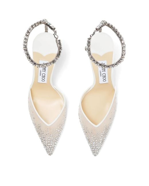 Jimmy Choo White Saeda 100 Rhinestone-Embellished Heels